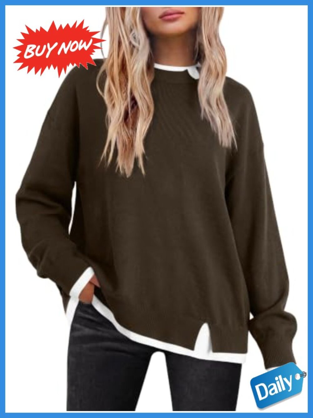 Long Sleeve Crew Neck Ribbed Knit Pullover Sweater Lightweight - Picture 4 of 5